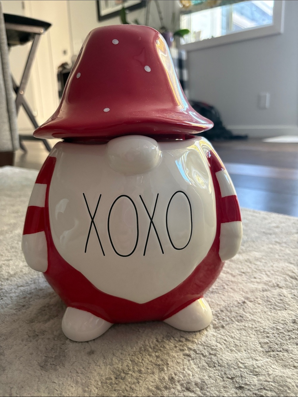 Rae Dunn Red & White XOXO Gnome Canister